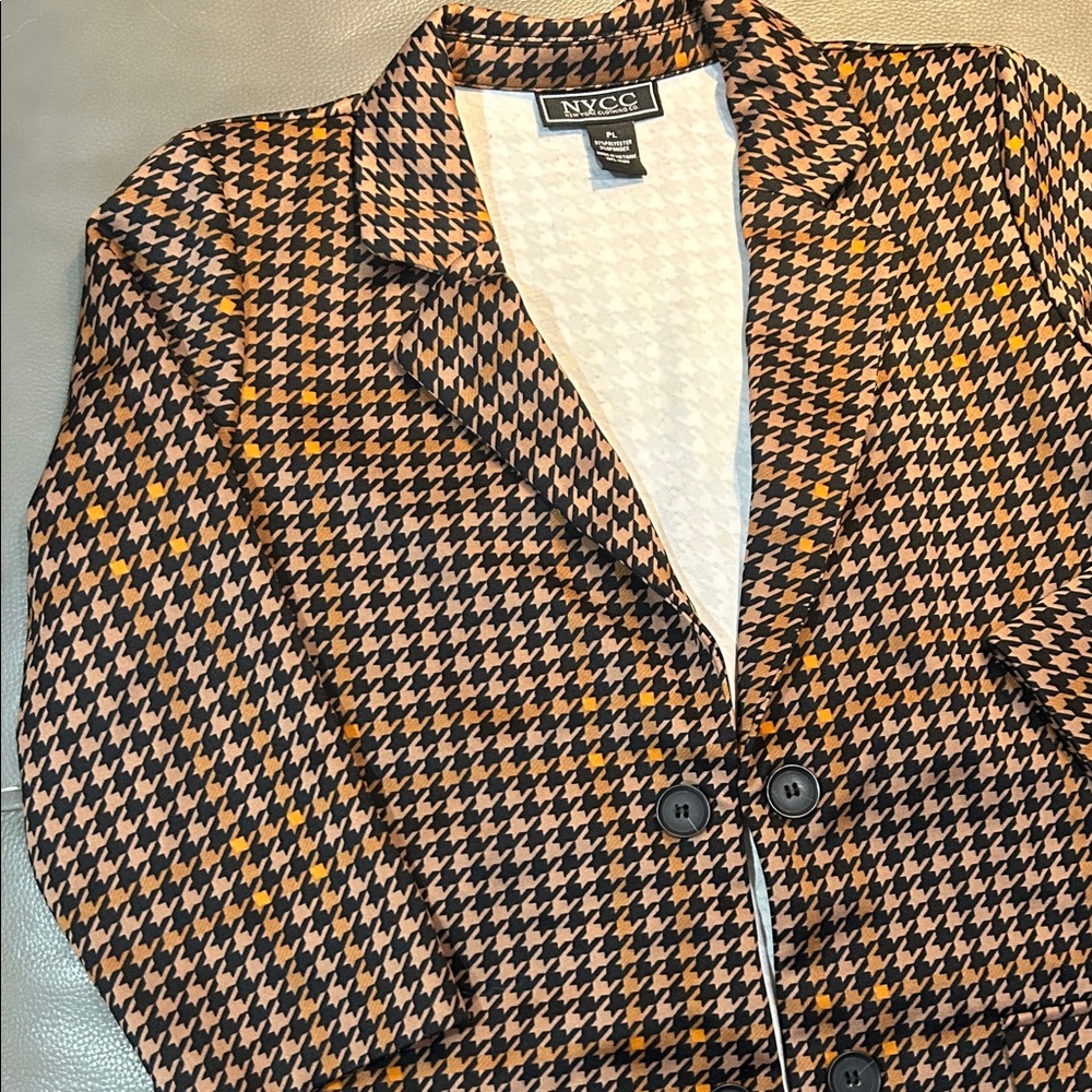 NYCC Vintage Houndstooth Faux Double-Breasted Coat Blazer, size PL - Picture 5 of 7